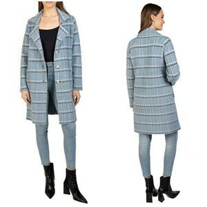 💕LOVE TOKEN💕 Eve Button Down Coatigan Blue Plaid Windowpane Print Large L NWT